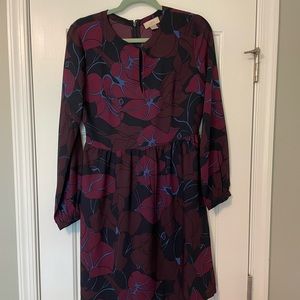 Loft Long Sleeve Purple Floral Knee Length Dress